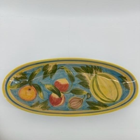 Le Souk Tunisia Hand Painted Pottery Serving Platter Dish Fruit Motif Decor - Picture 1 of 7